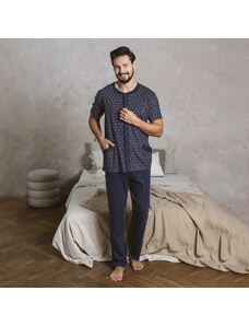 Italian Fashion Pánské pyžamo Ricardo, krátký rukáv, dlouhé nohavice - potisk/námořnická modrá