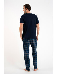 Italian Fashion Pánské pyžamo Ruben, krátký rukáv, dlouhé kalhoty - tmavě modrá/potisk