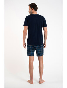 Italian Fashion Pánské pyžamo Ruben, krátký rukáv, krátké kalhoty - tmavě modrá/potisk