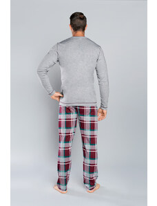 Italian Fashion Pánské pyžamo Walenty, dlouhé rukávy, dlouhé kalhoty - melanž/potisk