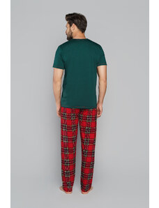 Italian Fashion Pánské pyžamo Narwik, krátký rukáv, dlouhé nohavice - zelená/potisk