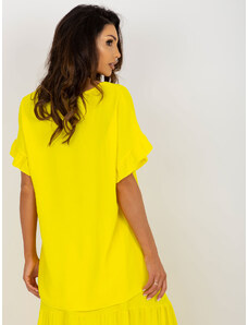 Fashionhunters Žlutá letní oversize halenka s kulatým výstřihem