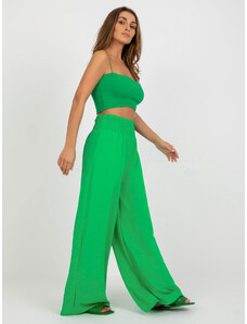 Fashionhunters Široké zelené látkové kalhoty
