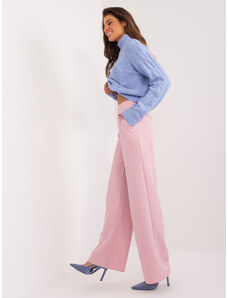 Fashionhunters Světle růžové rovné dámské oblekové kalhoty
