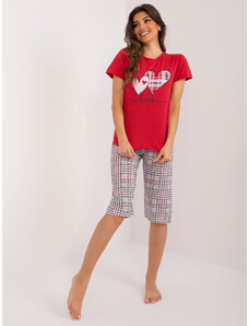 Fashionhunters Červené dvoudílné dámské pyžamo s 3/4 kalhotami