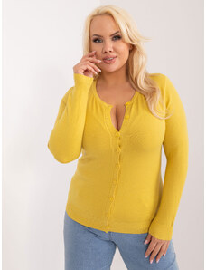 Fashionhunters Tmavě žlutý svetr s kulatým výstřihem velikosti plus