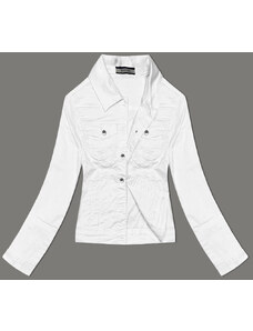 NEW STUDIO Bílá dámská džínová bunda na knoflíky (W023)