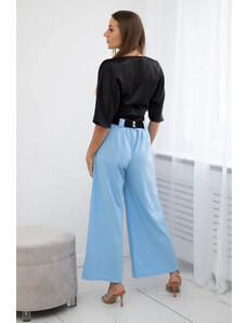 Kesi Viskózové kalhoty se širokými nohavicemi v modré barvě