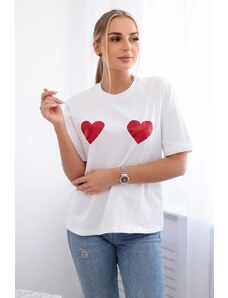 K-Fashion Bavlněná halenka s potiskem srdce bílý