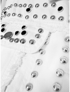 AD'ORO Bílá dámská džínová bunda s ozdobnými kamínky (M7010)