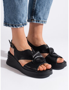 GOODIN Pěkné sandály černé dámské na klínku