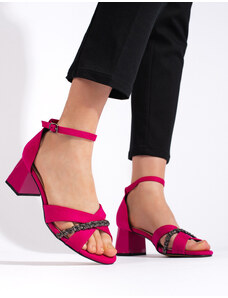 GOODIN Výborné sandály růžové dámské na širokém podpatku