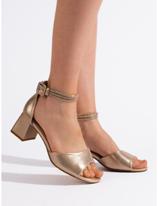 GOODIN Luxusní dámské zlaté sandály na širokém podpatku
