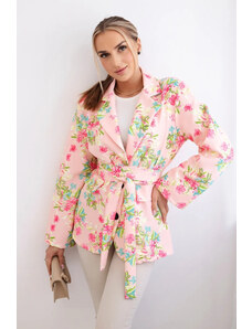 K-Fashion Květinové sako pudrově růžová