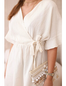 K-Fashion Mušelínové šaty s pasem světle béžová