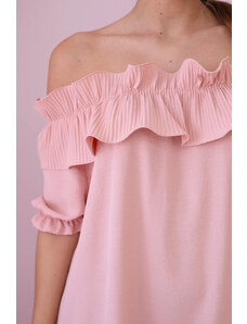 K-Fashion Španělské šaty s ozdobným volánem tmavě pudrově růžová
