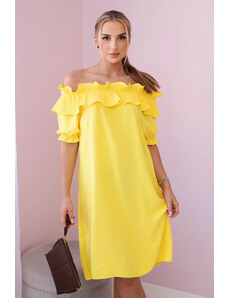 K-Fashion Španělské šaty s ozdobným volánem žlutý