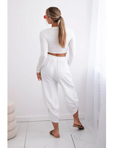 K-Fashion Kalhoty se širokými nohavicemi a kapsami ecru