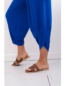 K-Fashion Kalhoty se širokými nohavicemi a kapsami chrpově modrá