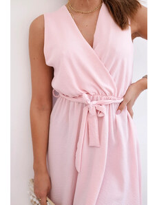 K-Fashion Rozšířené šaty zavazované v pase pudrově růžová
