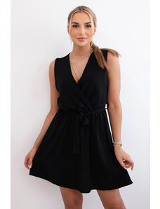 K-Fashion Rozšířené šaty zavazované v pase černý