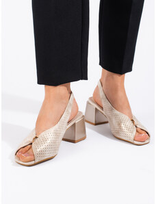 GOODIN Zajímavé zlaté dámské sandály na širokém podpatku