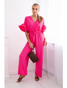 K-Fashion Overal zavazovací v pase s ozdobnými rukávy růžový