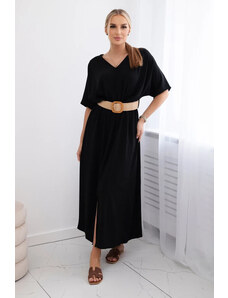 K-Fashion Rozšířené šaty s páskem černý