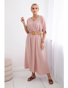 K-Fashion Rozšířené šaty s páskem pudrově růžová