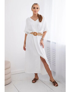 K-Fashion Rozšířené šaty s páskem bílý