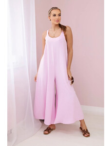 K-Fashion Overal se širokými nohavicemi na ramínka světle růžová