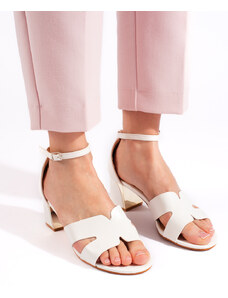 Krásné bílé sandály dámské na širokém podpatku