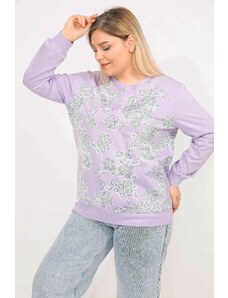 Şans Women's Lilac Plus Size Cotton Fabric Front Patterned Blouse