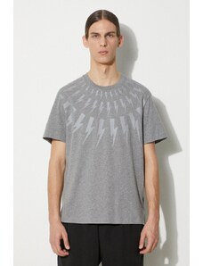 Bavlněné tričko Neil Barrett Fairisle Thunderbolt Slim šedá barva, s potiskem, MY70007S-Y524-756N