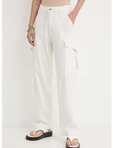 Kalhoty G-Star Raw dámské, béžová barva, jednoduché, high waist, D24598-D454