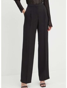 Kalhoty BOSS dámské, černá barva, široké, high waist, 50518419