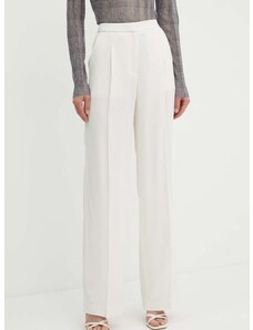 Kalhoty BOSS dámské, béžová barva, široké, high waist, 50518419