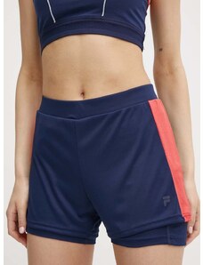 Běžecké šortky Fila Racale tmavomodrá barva, s potiskem, high waist, FAW0708
