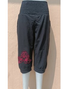 Sahasa 3/4 kalhoty růžový květ Hawaii černé
