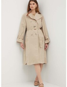 Trench kabát MAX&Co. dámský, béžová barva, přechodný, dvouřadový, 2416021013200