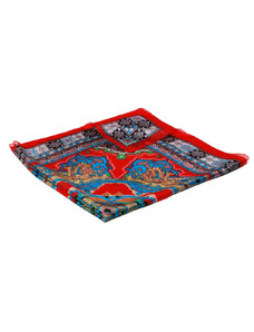Pranita Hedvábný šátek s potiskem s červenou, tyrkysovou a šedohnědou