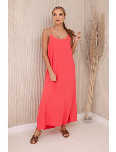 K-Fashion Dlouhé šaty bez ramínek růžový neon