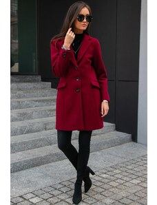 Módní vínový dámský kabát s knoflíky Roco Fashion, bordó L-40