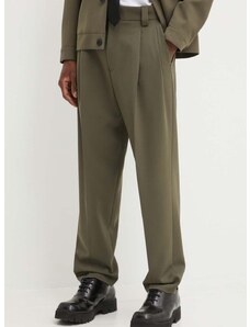 Kalhoty s příměsí vlny HUGO zelená barva, jednoduché, 50520374