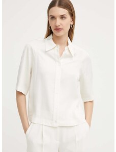Košile BOSS dámská, béžová barva, regular, s klasickým límcem, 50526206