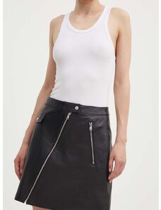 Kožená sukně HUGO černá barva, mini, áčková, 50516749