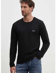 Bavlněné tričko s dlouhým rukávem BOSS 3-pack černá barva