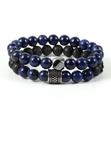 Daniel Dawson Dvojitý náramek Tiziano - 8 mm lapis lazuli, lávový kámen