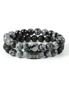 Daniel Dawson Dvojitý náramek Tiziano - 8 mm alabastr, lávový kámen