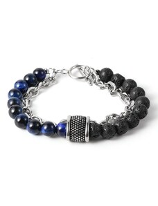 Daniel Dawson Dvojitý náramek Marico - 8 mm modré tygří oko, lávový kámen